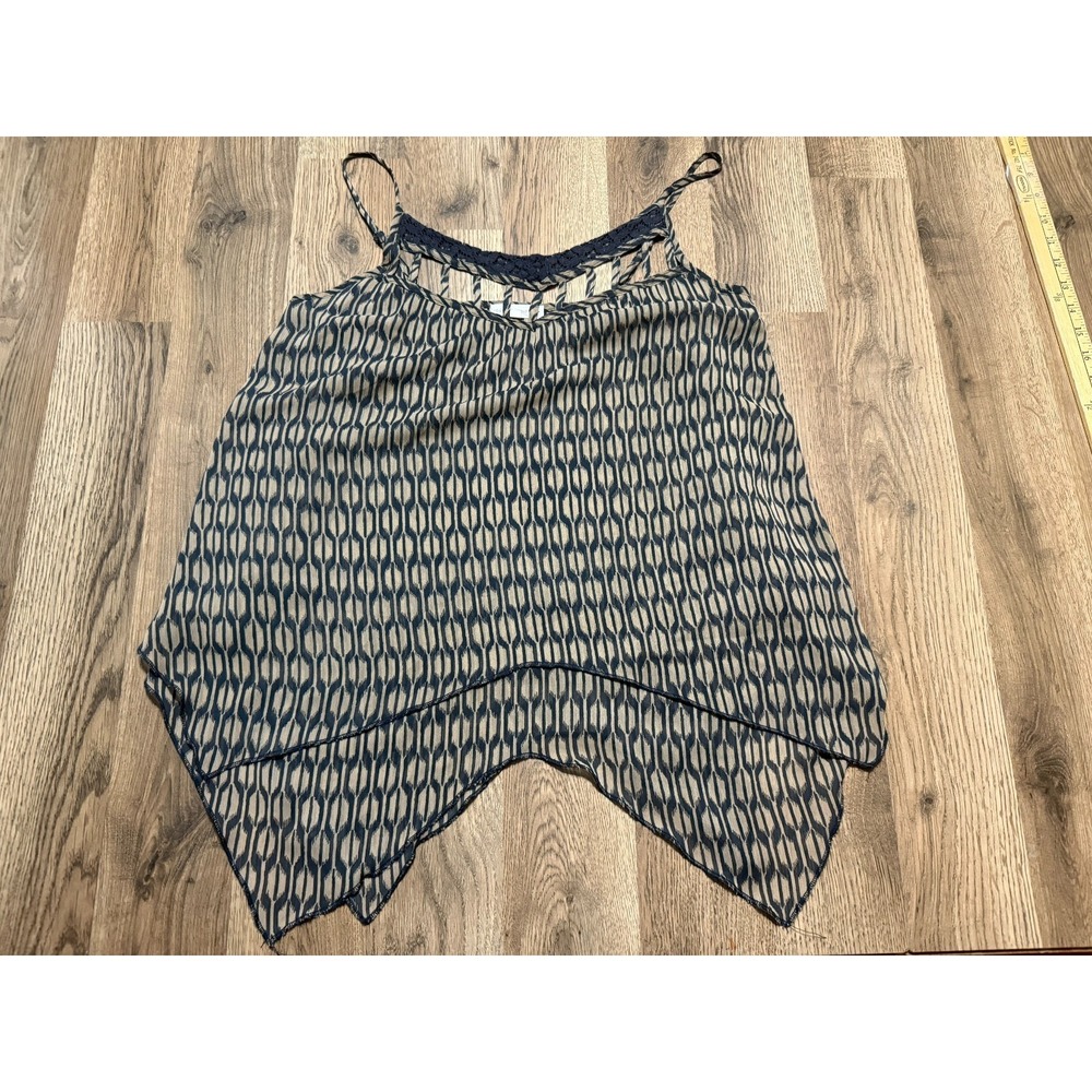 Coco + Jaimeson Tank Top Women's Size Medium Brown Black, Handkerchief Hem